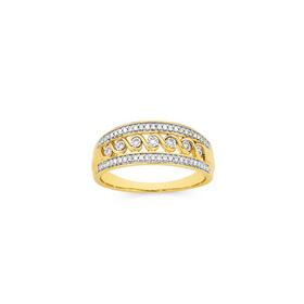 9ct-Two-Tone-Gold-Diamond-Swirl-Three-Row-Band on sale