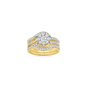 9ct-Gold-Diamond-Cluster-Bridal-Set on sale