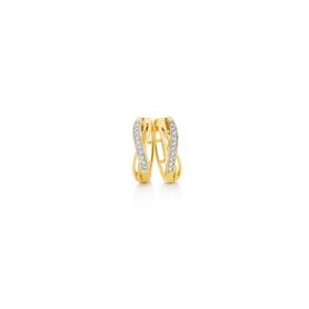 9ct+Gold+Diamond+Crossover+Huggie+Earrings