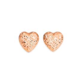 9ct+Rose+Gold+8mm+Diamond-cut+Heart+Stud+Earrings