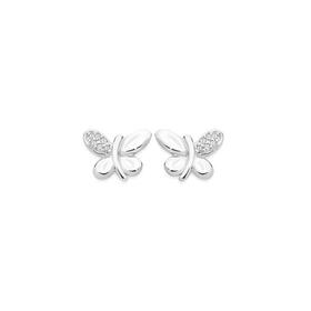 Sterling+Silver+Cubic+Zirconia+Butterfly+Stud+Earrings