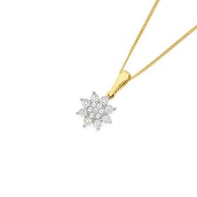9ct-Two-Tone-Gold-Diamond-Flower-Cluster-Pendant on sale