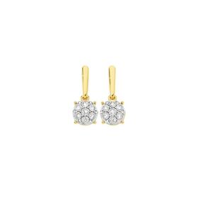 9ct-Gold-Diamond-Cluster-Drop-Stud-Earrings on sale