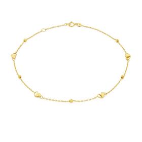 9ct-Gold-27cm-Multi-Hearts-Diamond-Cut-Beads-Trace-Anklet on sale