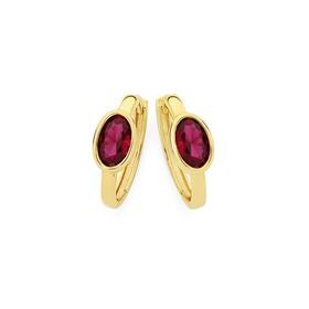 9ct+Gold+Created+Ruby+Huggie+Earrings