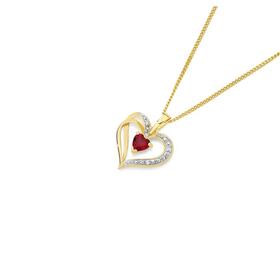 9ct-Gold-Created-Ruby-Diamond-Heart-Pendant on sale