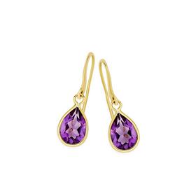 9ct-Gold-Amethyst-Pear-Cut-Bezel-Hook-Earrings on sale