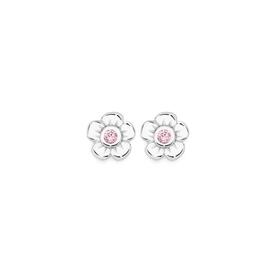 Sterling+Silver+Cubic+Zirconia+Flower+Stud+Earrings