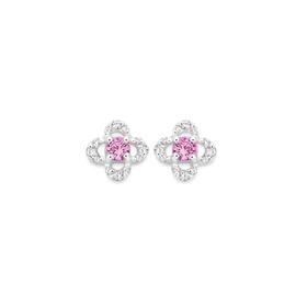 Sterling-Silver-Pink-Man-Made-Rose-Cubic-Zirconia-Blossom-Flower-Stud-Earrings on sale