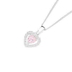 Sterling-Silver-Cubic-Zirconia-Heart-Halo-Pendant on sale