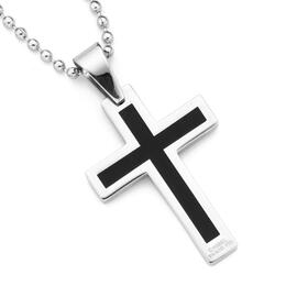 Stainless+Steel+Black+Plate+Centre+Cross+Gents+Pendant