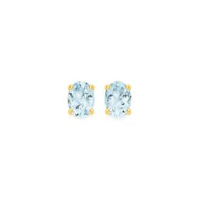 9ct+Gold+Aquamarine+Oval+Claw+Set+Stud+Earrings
