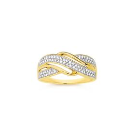 9ct+Gold+Diamond+Swirl+Crossover+Ring