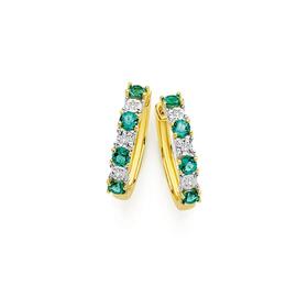 9ct-Gold-Created-Emerald-Diamond-Huggie-Earrings on sale
