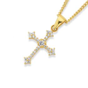 9ct+Gold+Cubic+Zirconia+Cross+Pendant