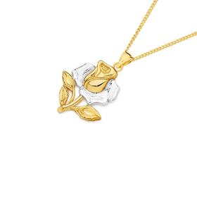 9ct-Gold-Two-Tone-Single-Rose-Pendant on sale