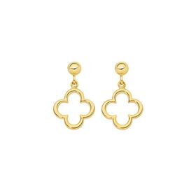 9ct+Gold+12mm+Open+Clover+Drop+Stud+Earrings