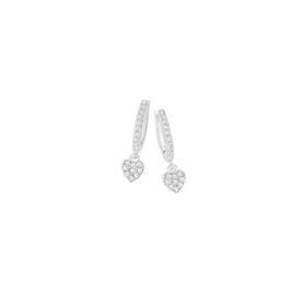 Silver-CZ-2x12mm-Heart-Drop-Huggie-Earrings on sale