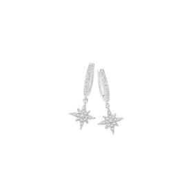 Sterling-Silver-Cubic-Zirconia-Star-Drop-Huggie-Earrings on sale