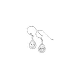 Sterling-Silver-Pear-Cubic-Zirconia-Halo-Drop-Hook-Earrings on sale