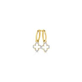 9ct+Gold+Diamond+Clover+Drop+Hoop+Earrings