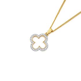 9ct+Gold+Diamond+Clover+Pendant