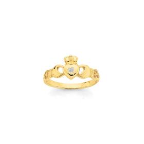 9ct-Gold-Diamond-Claddagh-Ring on sale