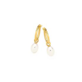 9ct-Gold-Cultured-Fresh-Water-Pearl-Hoop-Earrings on sale