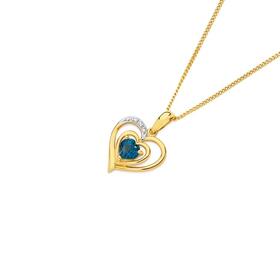 9ct+Gold+London+Blue+Topaz+%26amp%3B+Diamond+Heart+Pendant