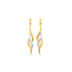 9ct+Gold+Two+Tone+Flame+Drop+Earrings