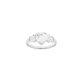 Sterling+Silver+Diamond+Single+Heart+Signet+Ring
