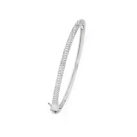 Sterling-Silver-CZ-60x55mm-Pave-Twist-Hinge-Bangle on sale