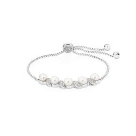 Sterling-Silver-Pearl-Cubic-Zirconia-Friendship-Bracelet on sale