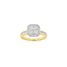 Alora+9ct+Gold+1%2F2+Carat+TW+Lab+Grown+Diamond+Asscher+Cluster+Ring