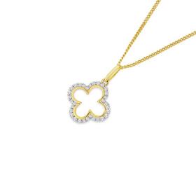 9ct+Gold+Diamond+Clover+Pendant