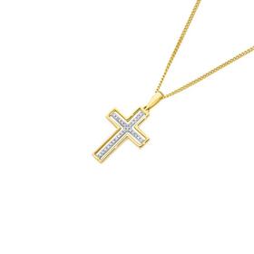 9ct+Gold+Diamond+Cutout+Cross+Pendant