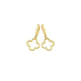 9ct-Gold-Clover-Drop-Huggie-Earrings on sale