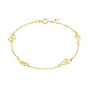 9ct+Gold+19cm+Multi+Hearts+%26amp%3B+Wings+Trace+Bracelet