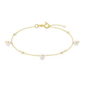 9ct+Gold+19cm+Multi+Cultured+Freshwater+Pearl+Trace+Bracelet