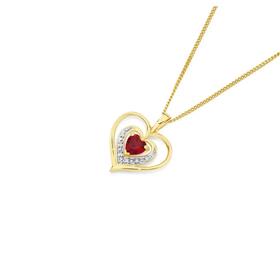 9ct-Gold-Created-Ruby-Diamond-Heart-Pendant on sale