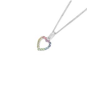 Sterling+Silver+Rainbow+Crystal+Open+Heart+Pendant