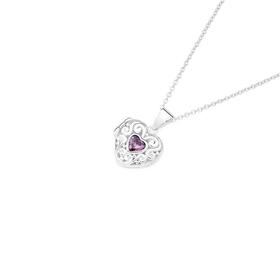 Sterling-Silver-Cubic-Zirconia-Scroll-Heart-Locket on sale