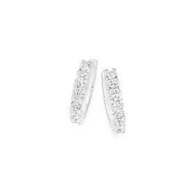 Sterling+Silver+Cubic+Zirconia+2.5x14mm+Huggie+Earrings
