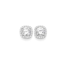 Sterling-Silver-Cushion-CZ-Frame-Stud-Earrings on sale