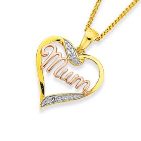 9ct-Yellow-Rose-Gold-Diamond-Mum-Heart-Pendant on sale