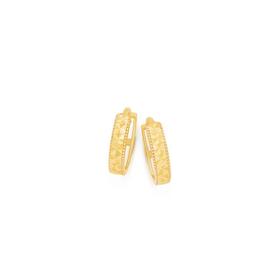 9ct+Gold+10mm+Diamond-Cut+Beaded+Edge+Huggie+Earrings