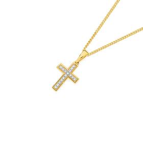 9ct+Gold+Diamond+Small+Cross+Pendant