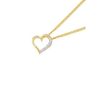 9ct+Gold+Diamond+Angled+Heart+Pendant