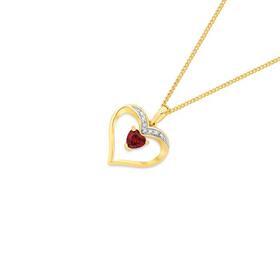 9ct-Gold-Created-Ruby-Diamond-Heart-Pendant on sale