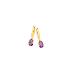 9ct+Gold+Amethyst+Huggie+Earrings